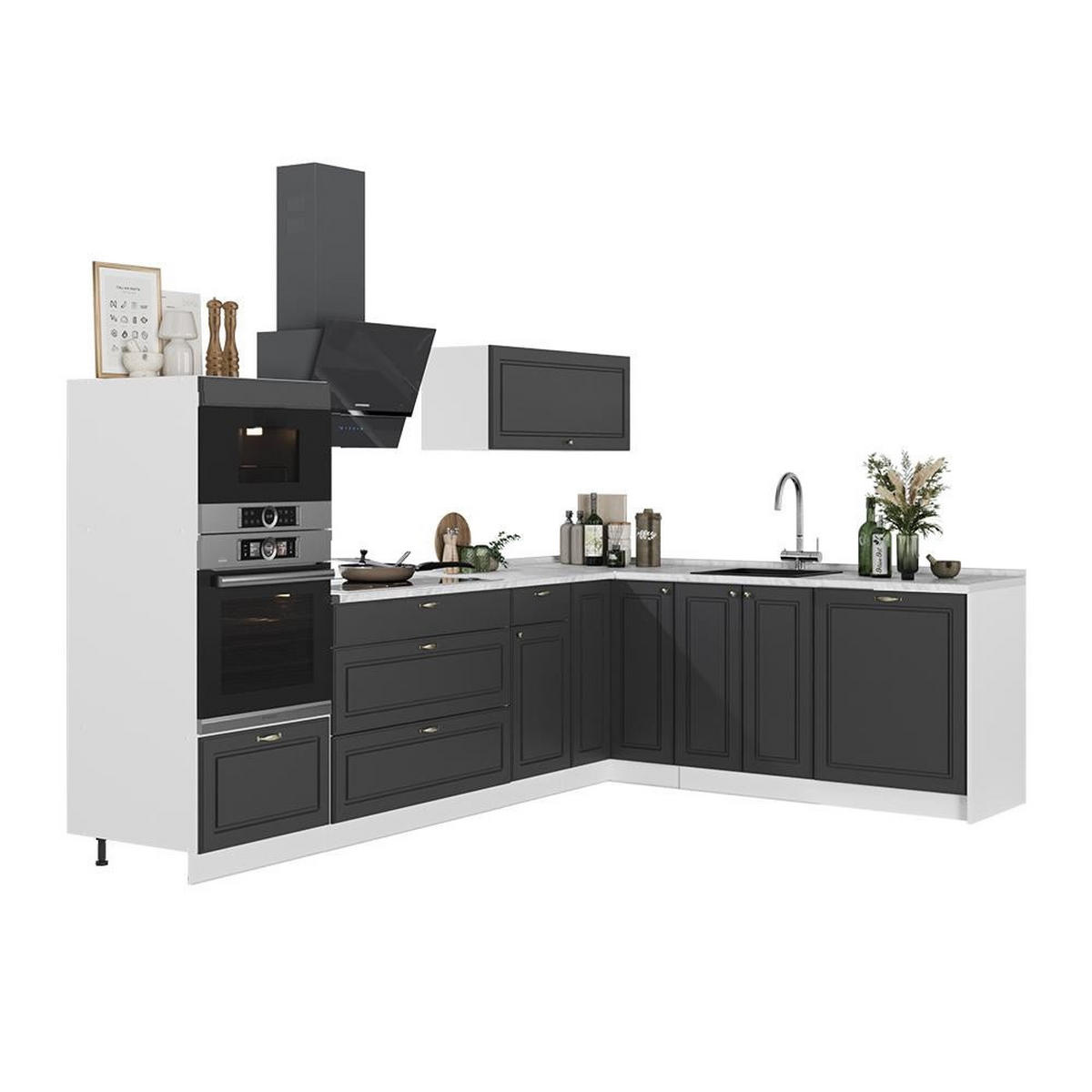 ECKKÜCHE Fame-Line, Anthrazit-Gold Landhaus/Weiß, 287 x 207 cm, AP Anthrazit - Anthrazit/Weiß, Holzwerkstoff (287/153.6/60cm) - Vicco