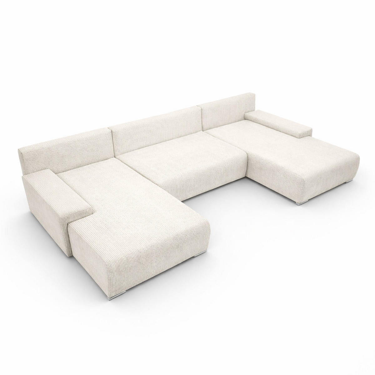 ECKSOFA U-Form Livorno Schlaffunktion Cord-Stoff Ecru - Chromfarben/Ecru, Holz/Kunststoff (348/93/188cm) - Kaiser Möbel
