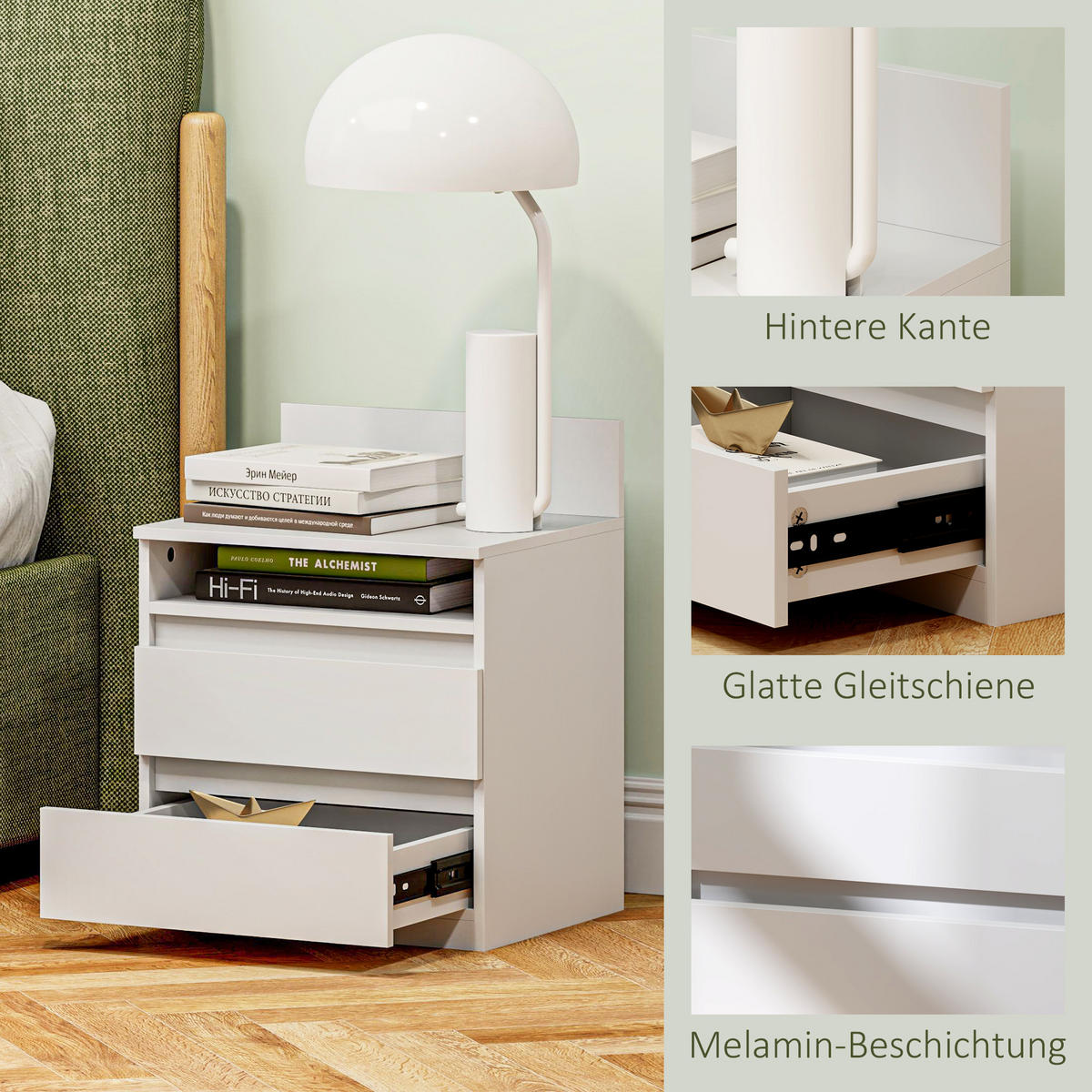 NACHTTISCH 2er-Set, mit 2 Schubladen, ca. 40 x 32 x 50 cm, Weiß - Weiß, Holzwerkstoff (39.6/50.4/32.3cm) - HOMCOM
