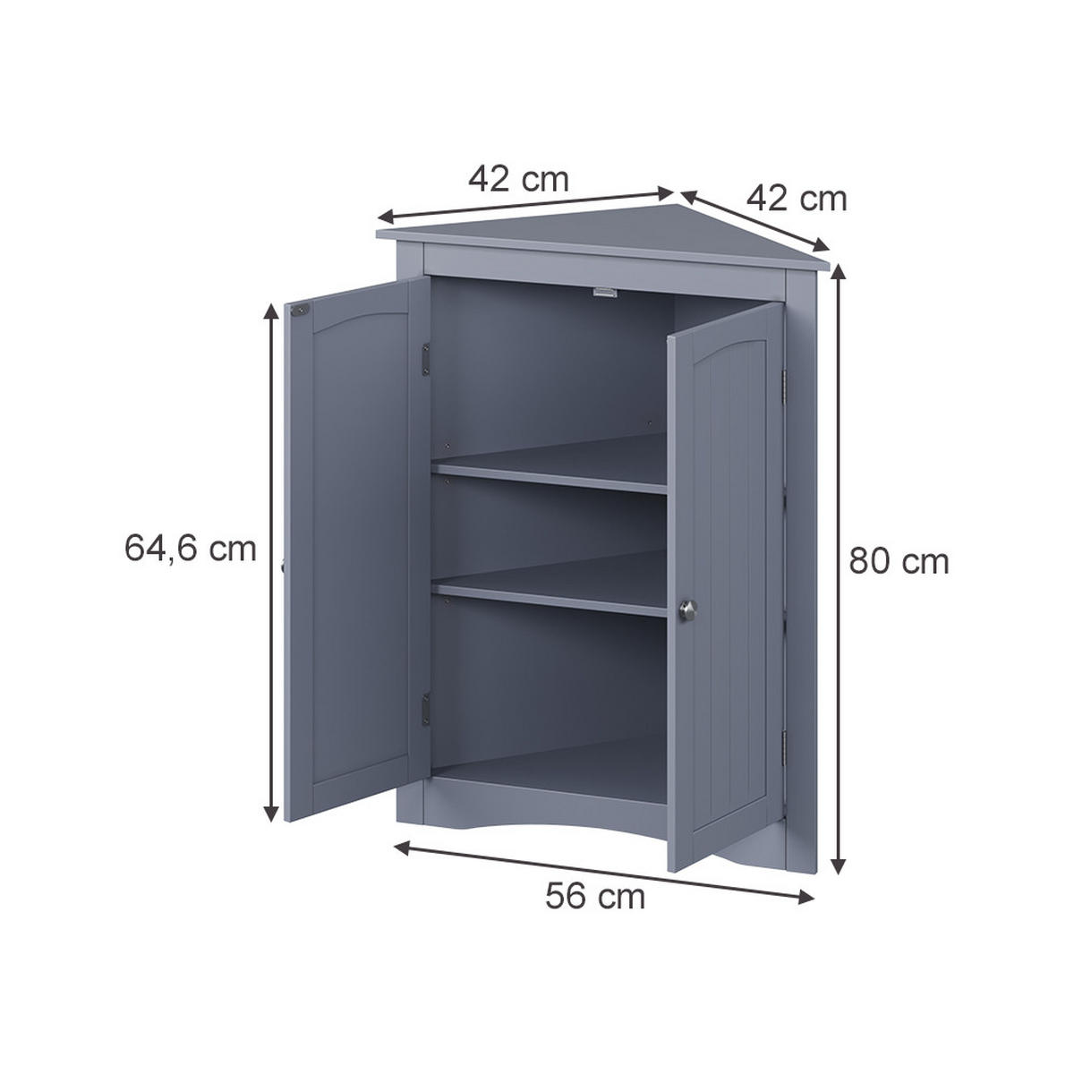 ECKSCHRANK Bianco Grau 56 x 80 cm mit 2 Türen - Grau, Holzwerkstoff (56/80/42cm) - Vicco