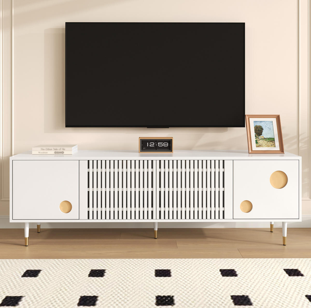 TV-SCHRANK in Weiß mit 4 Türen, Gitterfront und Goldakzenten 170/36/54 cm - Weiß, Holzwerkstoff (170/54/36cm) - Redom