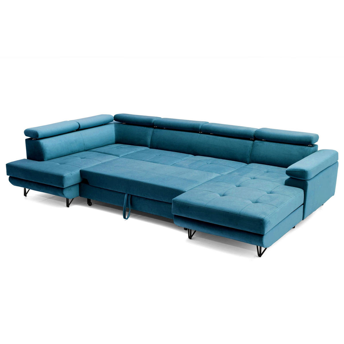 ECKSOFA U-Form JUNIOR U Links mit Schlaffunktion 128x254 Velours Smaragdgrün - Smaragdgrün/Schwarz, Holz/Textil (323/90/184cm) - Muffo