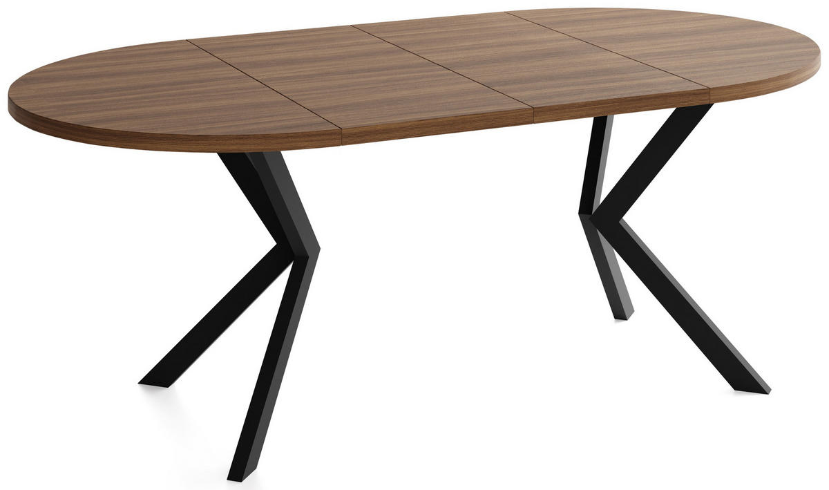 ESSTISCH Valeo runder ausziehbarer, Walnuss Braun 100-180/100/76 cm - Walnussfarben/Schwarz, Holzwerkstoff/Metall (100/180/76cm) - WFL GROUP
