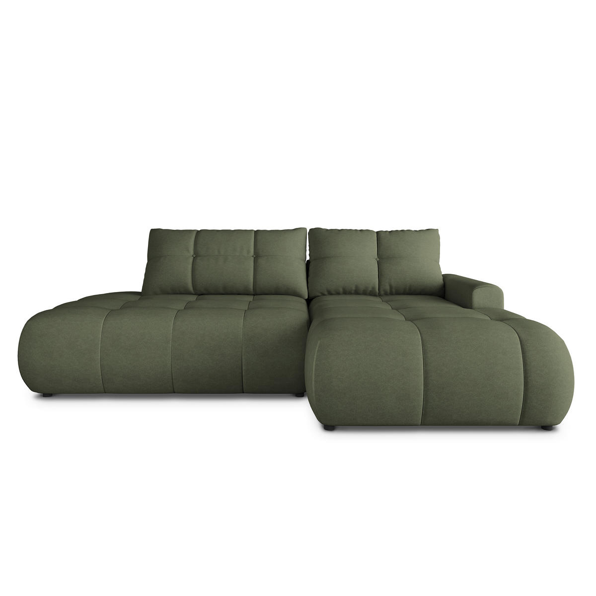 ECKSOFA FLUMA CL R-S Olivgrün Samtstoff mit Schlaffunktion - Olivgrün, Holzwerkstoff/Textil (279/158cm) - MASSENO
