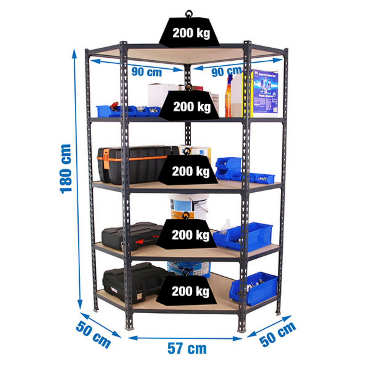 ECKREGAL Muli HxBxT 180 x 90 x 50 cm 5 Fachböden Fachlast 200 kg Anthrazit - Anthrazit, Metall (90/180/50cm) - PROREGAL