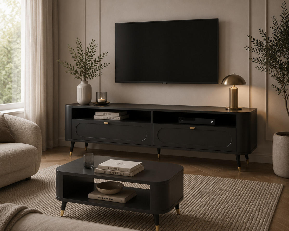 TV-SCHRANK: 2 Schubladen, Schwarz, 138,2 x 40 x 52,6 cm - Schwarz, Holzwerkstoff (138.2/52.6/40cm) - 3XE LIVING