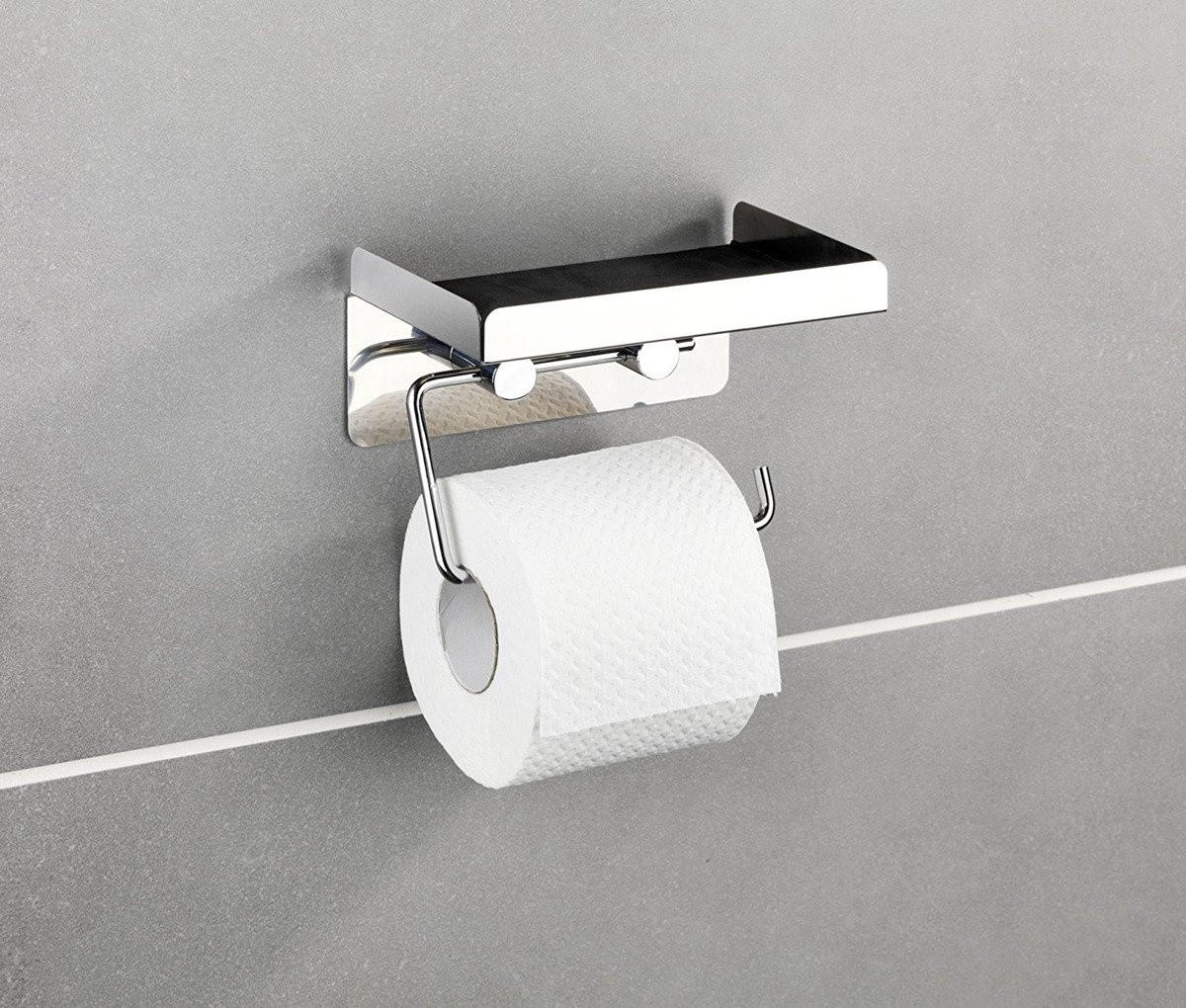 TOILETTENPAPIERHALTER mit Ablage für Taschentücher - 2 in 1 - Silberfarben, Metall (16/12.5/11.5cm) - Wenko