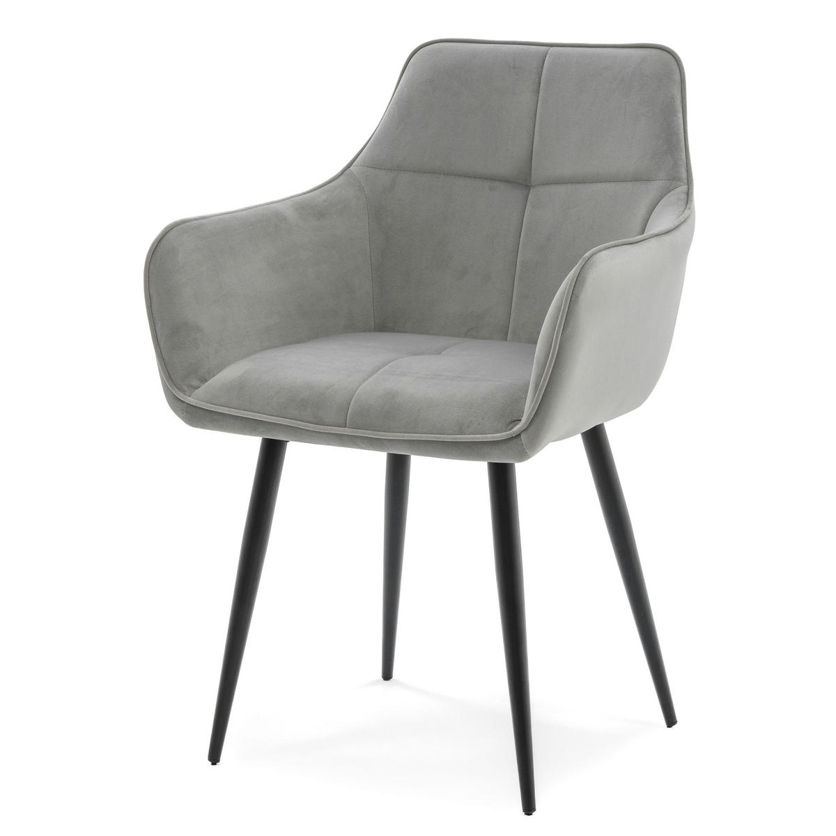 STUHL QUATTRO gepolstert mit Steppung - hellgrau - Samt Velours - Hellgrau/Schwarz, Textil/Metall (58/88/58cm) - NEW HOME