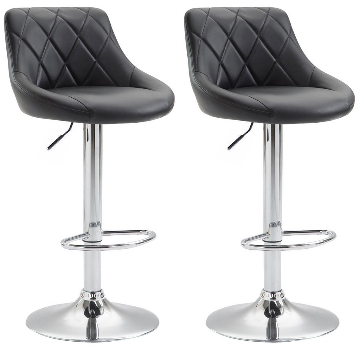 BARHOCKER 2er Set Lederlook schwarz - Chromfarben/Schwarz, Textil/Metall (46/83/49cm) - CLP