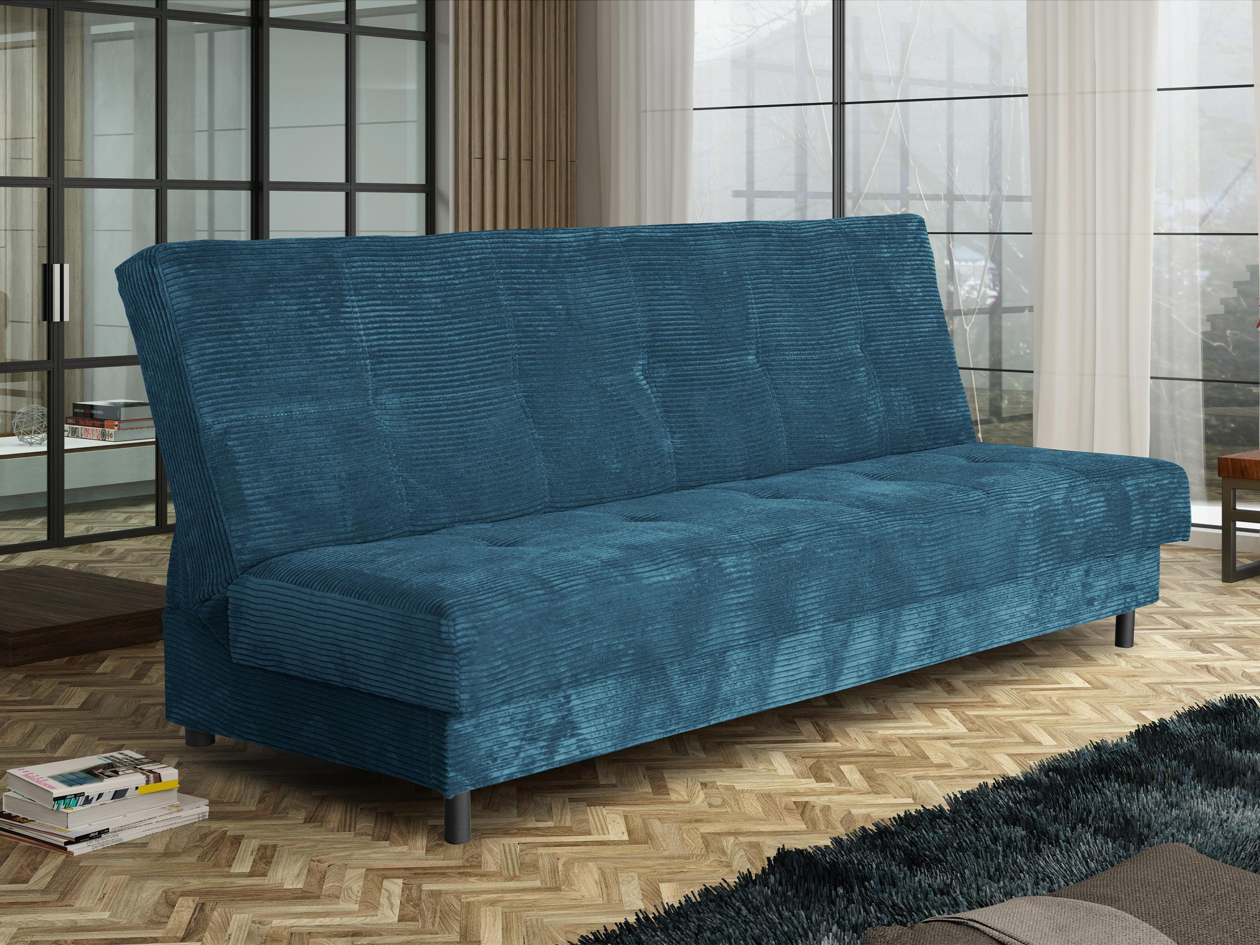 SCHLAFSOFA Enduro XIV Cord - Blau/Schwarz, Holz/Kunststoff (195/90/85cm) - MIRJAN24