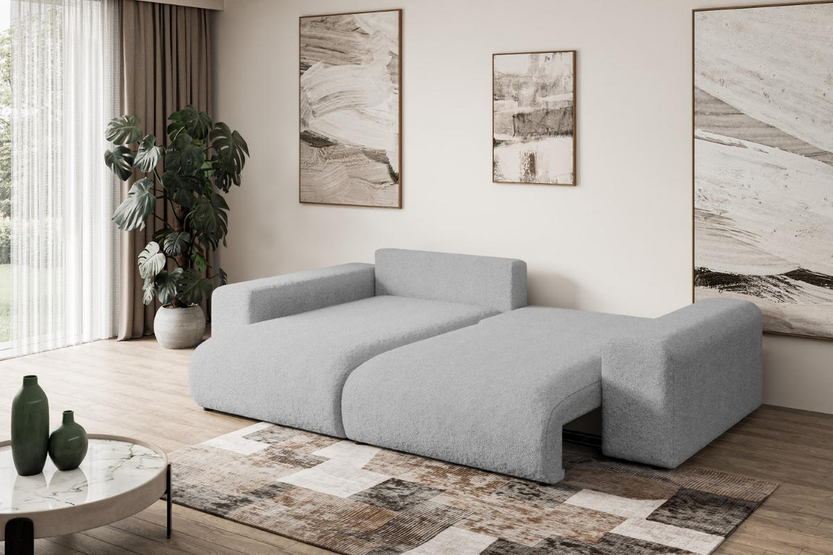 ECKSOFA mit Schlaffunktion und Bettkasten ESKAR-L 256x165x84cm Grau Bouclé - Hellgrau/Schwarz, Holzwerkstoff/Kunststoff (165/256cm) - ALTDECOR