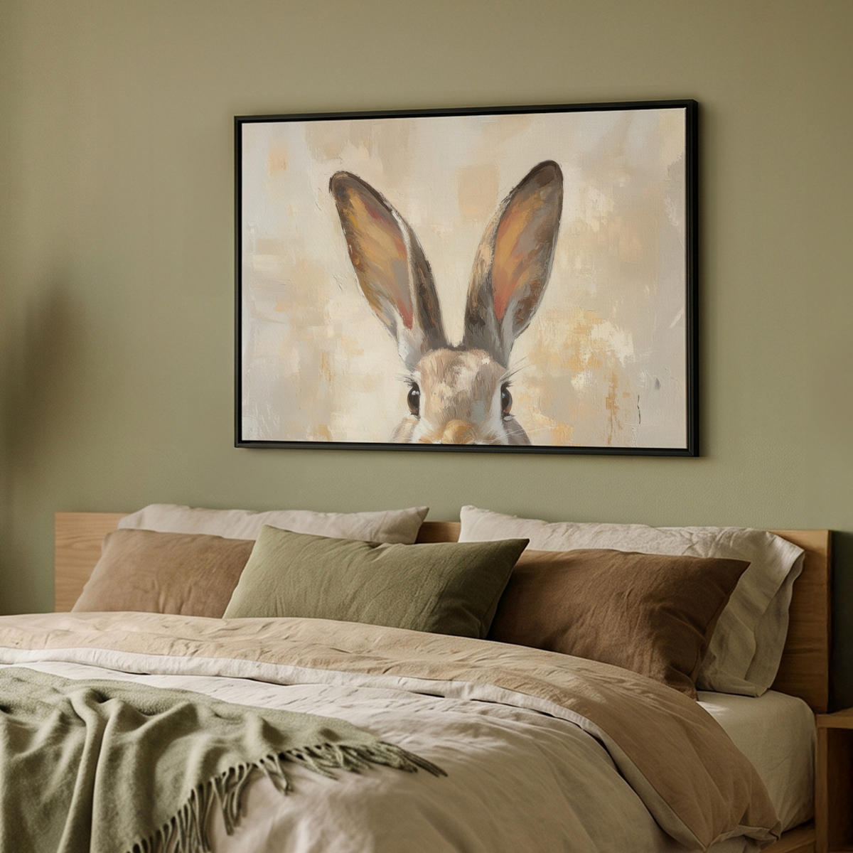 LEINWAND Bilder mit Rahmen - Hase - Ohren - Braun - 100x70 - Beige, Textil (100/70cm) - MuchoWow