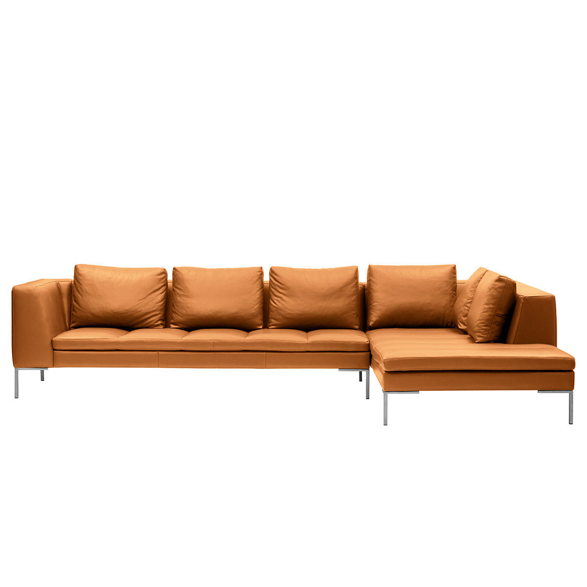 ECKSOFA mit Ottomane - Chromfarben/Cognac, Leder/Metall (319/230cm) - home24