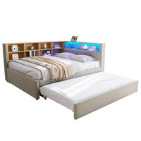 BETT Multifunktionales mit Ausziehbett 90/190 cm & LED-Beleuchtung Flanell Hellgrau 140/200 cm - Hellgrau, Textil (90/190cm) - OKWISH