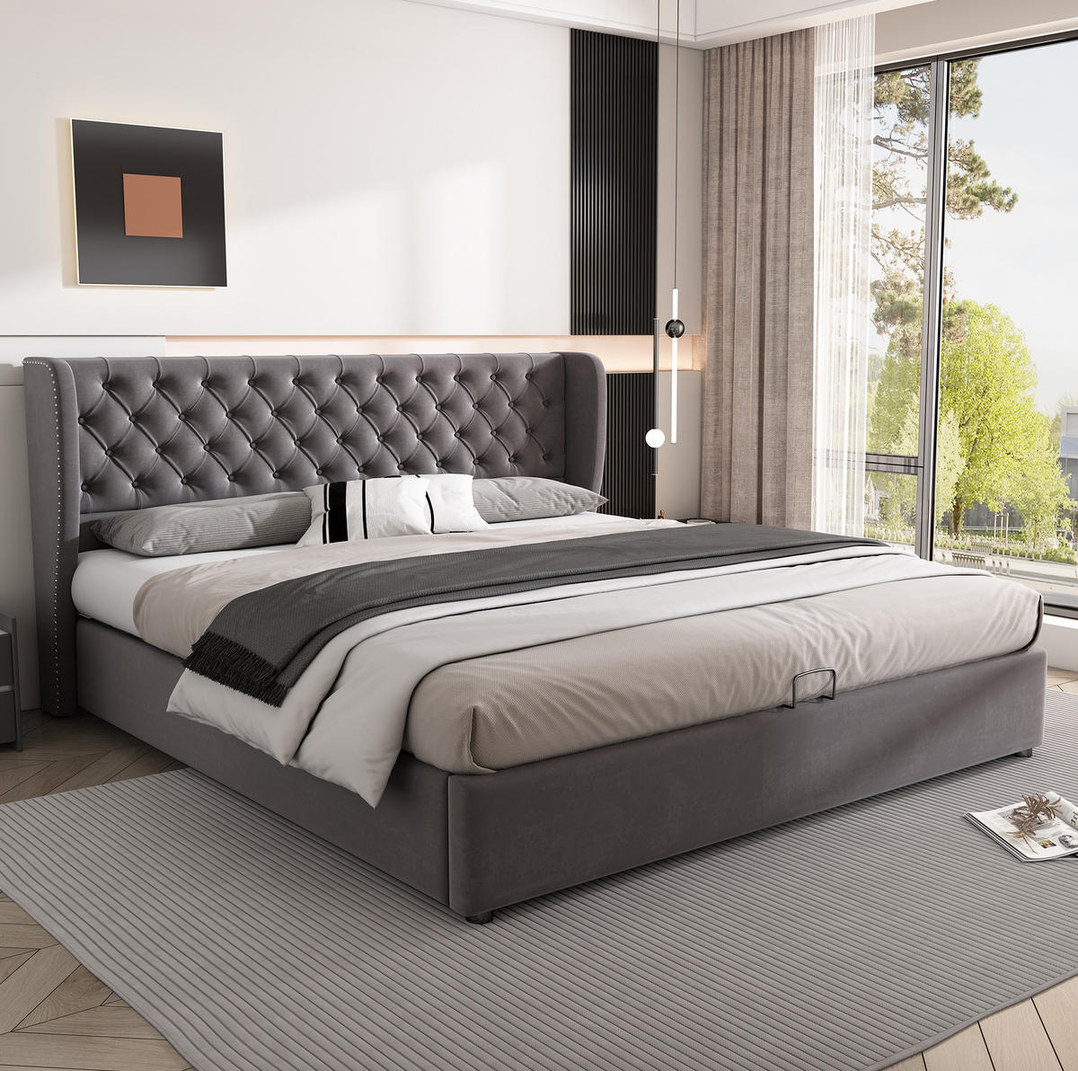 POLSTERBETT mit Bettkasten 160x200 cm Samt Grau - Grau, Metall (160/200cm) - Meubliv