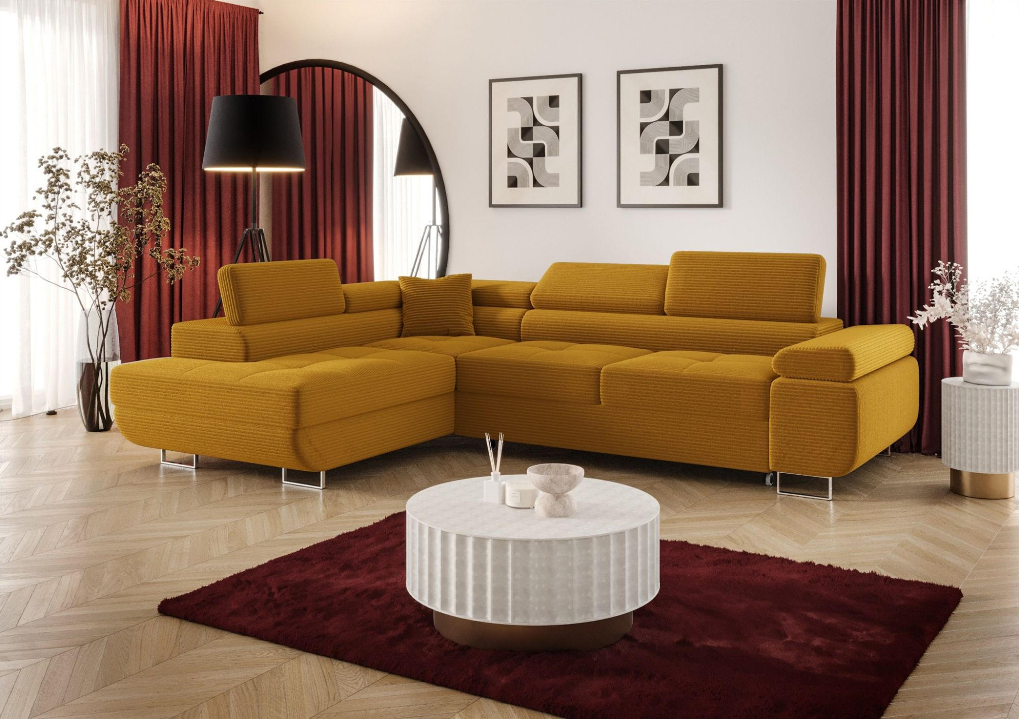 ECKSOFA Monaro Mit Schlaffunktion - Gelb, Holzwerkstoff/Textil (275/202cm) - Fun Möbel