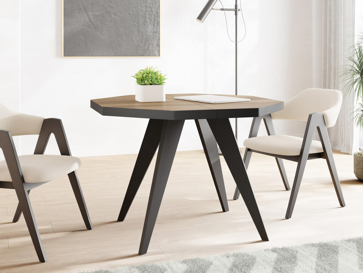 ESSTISCH Diamond Black achteckiger ausziehbarer, Lefkas Eiche 100-200/100/76 cm - Alteiche/Schwarz, Holz/Holzwerkstoff (100/100/77cm) - WFL GROUP