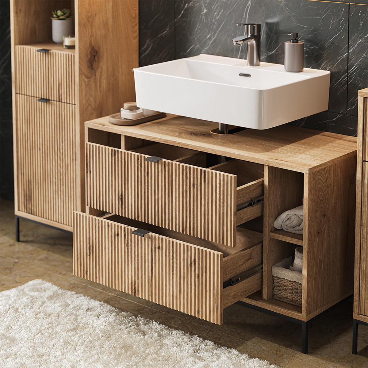 BADMÖBEL-SET Eliza Viking Oak 5 Teile - Eichefarben, Holzwerkstoff (100/63/45.1cm) - Vicco