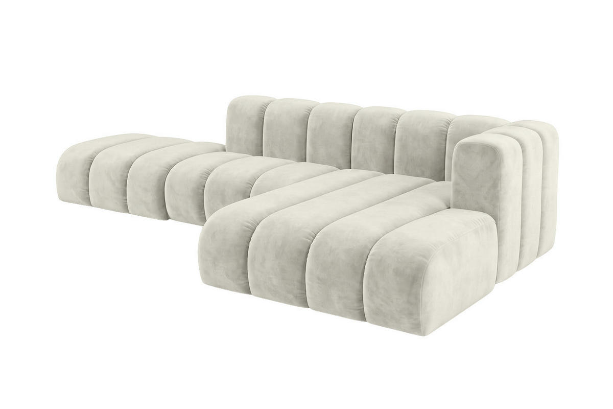 ECKSOFA Modulares In L-Form Mit Hocker, Velvet-Stoff Riviera, Ecru, Rechts, GRAND Mini - Creme, Holz (295/179cm) - Kaiser Möbel