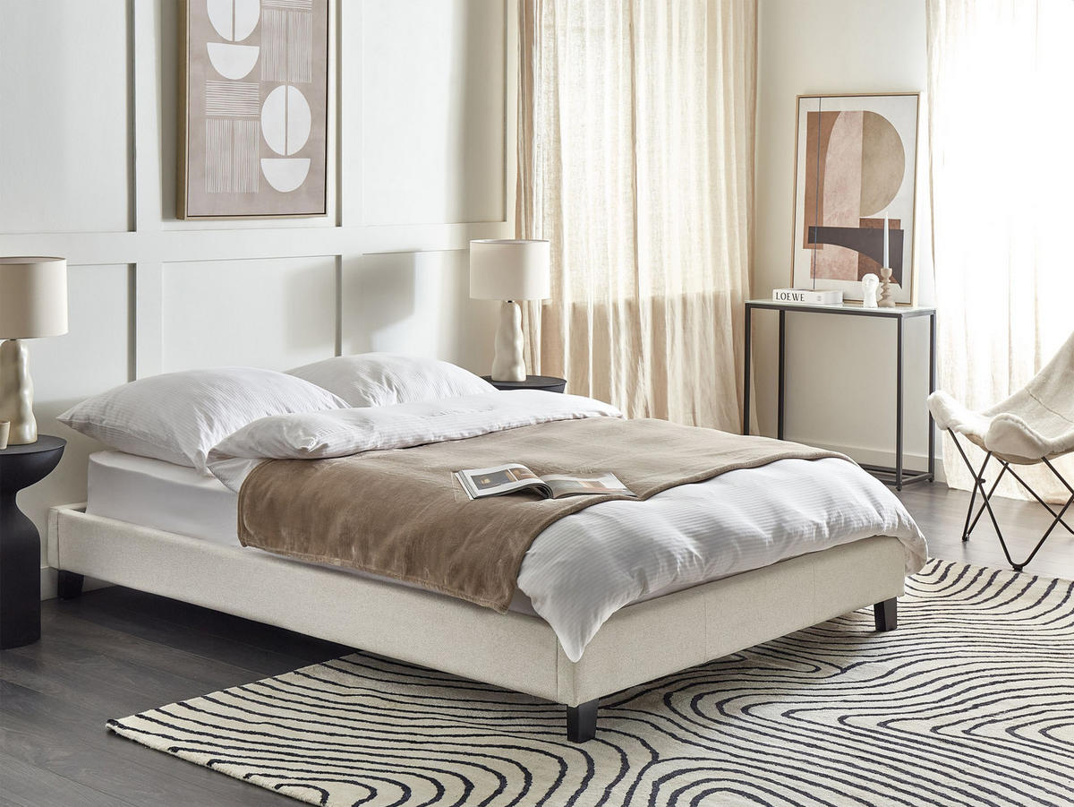 POLSTERBETT mit Lattenrost 140x200 cm Beige Roanne - Beige, Textil (140/200cm) - Beliani