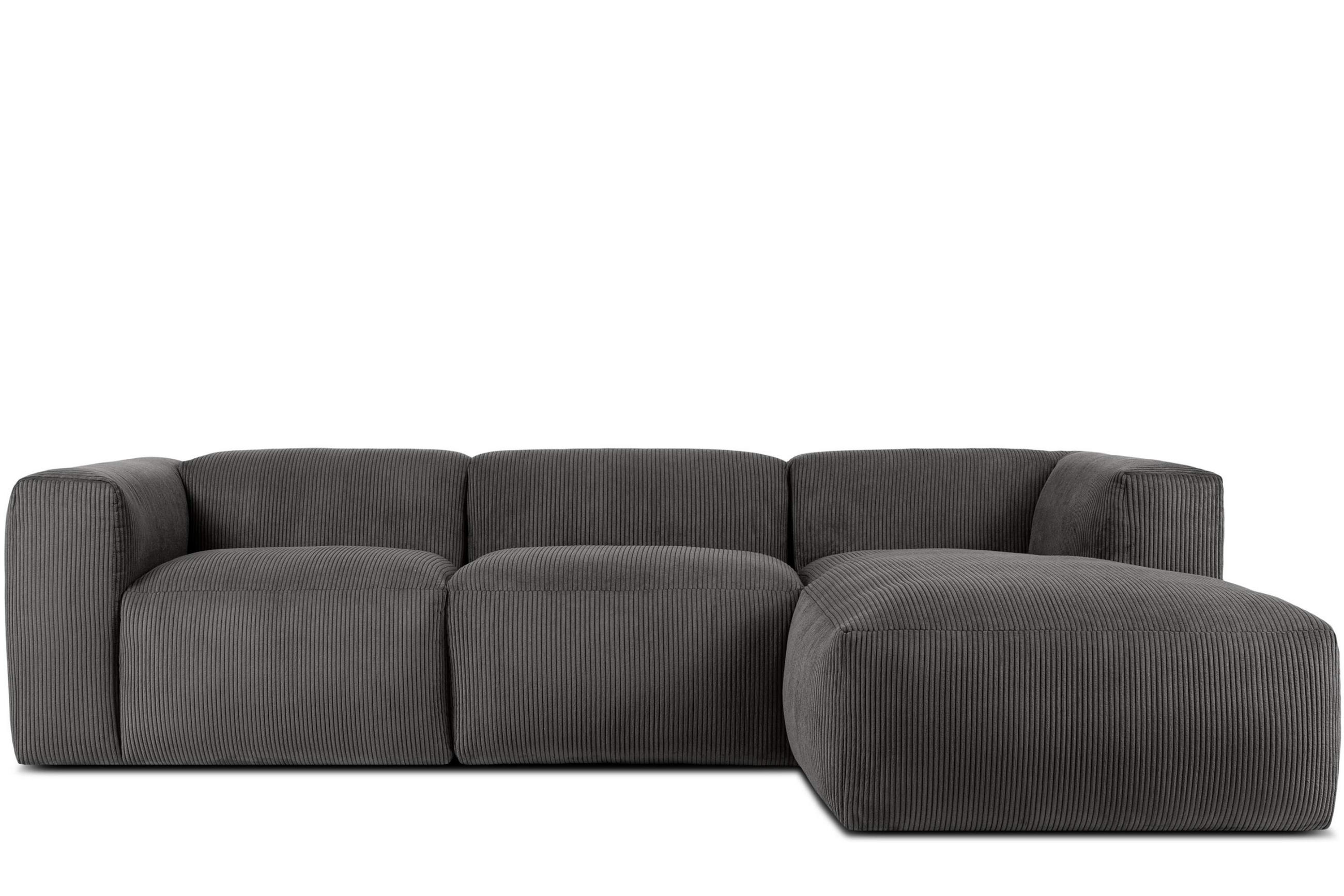 ECKMODULSOFA-RECHTS BUFFO mit extrem weicher und bequemer Sitzfläche, Kordstoff, grau - Grau, Textil (297/180cm) - KONSIMO®