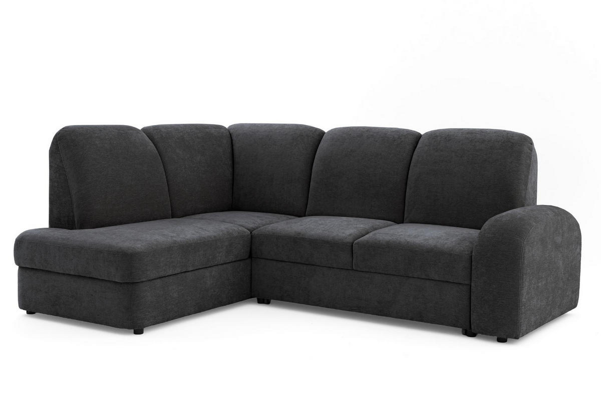 ECKSOFA VIBE L Links mit Schlaffunktion 129x205 Chenille Anthrazit - Anthrazit/Schwarz, Holz/Kunststoff (186/250cm) - Muffo