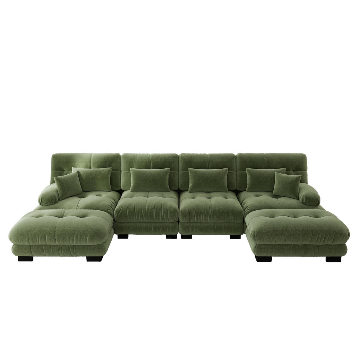 ECKSOFA 406/145/81 cm grün aus Chenille mit beweglichen Ottomanelementen - Grün, Textil (145/406cm) - OKWISH