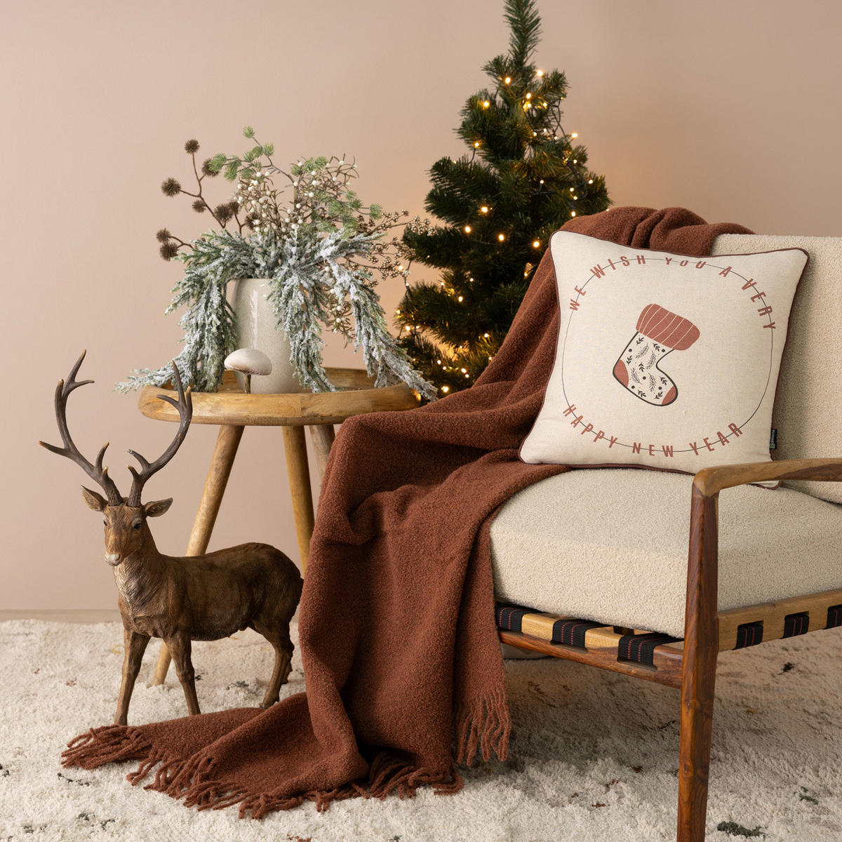 KISSENHÜLLE Festive Stocking 43x43 cm - Beige, Textil (43/1cm) - Dekoria