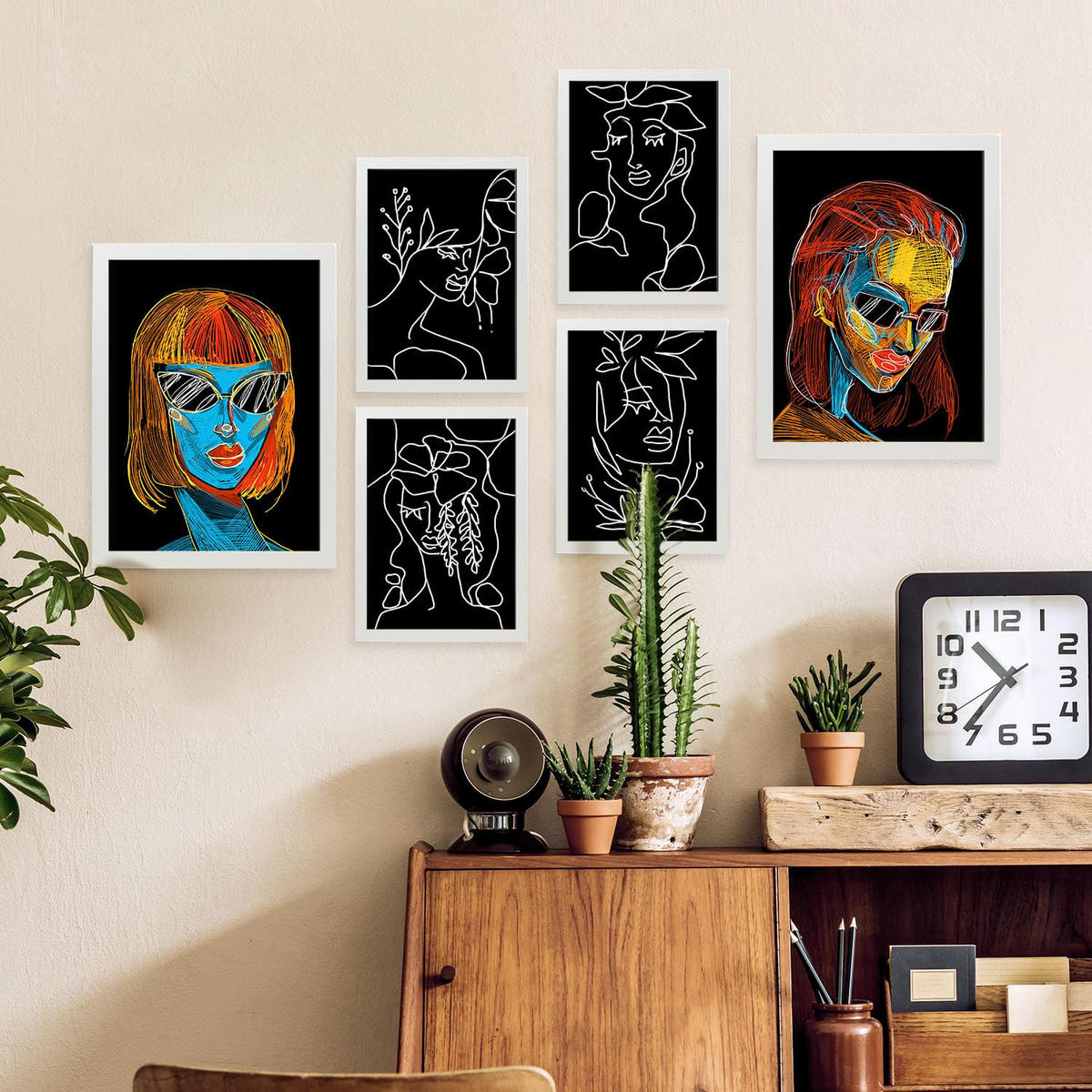 POSTER Set Mit 6 Schönheitstöne 1 In Weibliche Zusammenfassung Ästhetische Dekorative Gemälde Für Ihr Wohnzimmer Zuhause A3 & A4 Weißer Rahmen - Weiß, Papier (29/3cm) - Nacnic