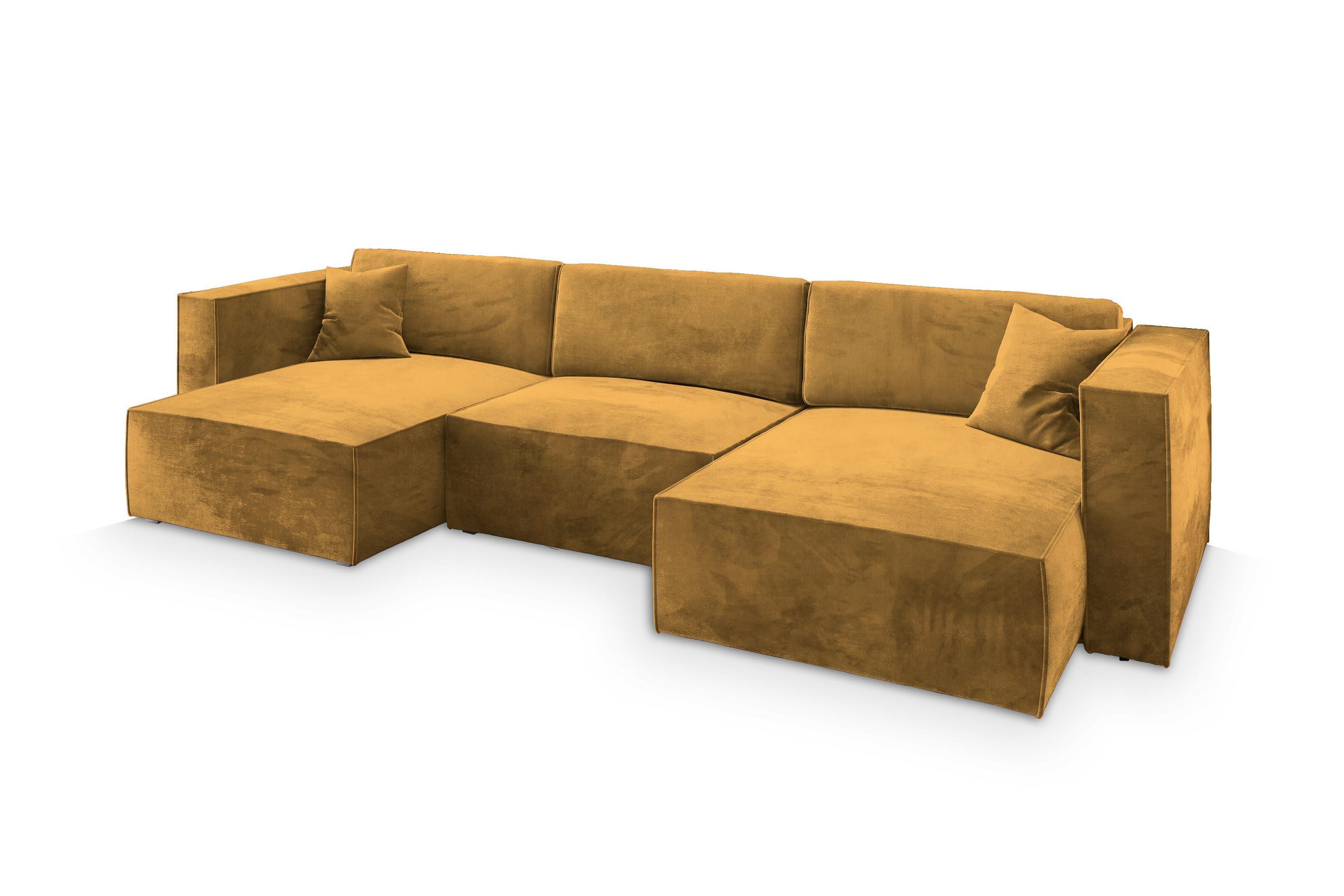 WOHNLANDSCHAFT SARMO M Gelb Velours-Stoff mit Schlaffunktion - Gelb, Holz (347/70/148cm) - MASSENO