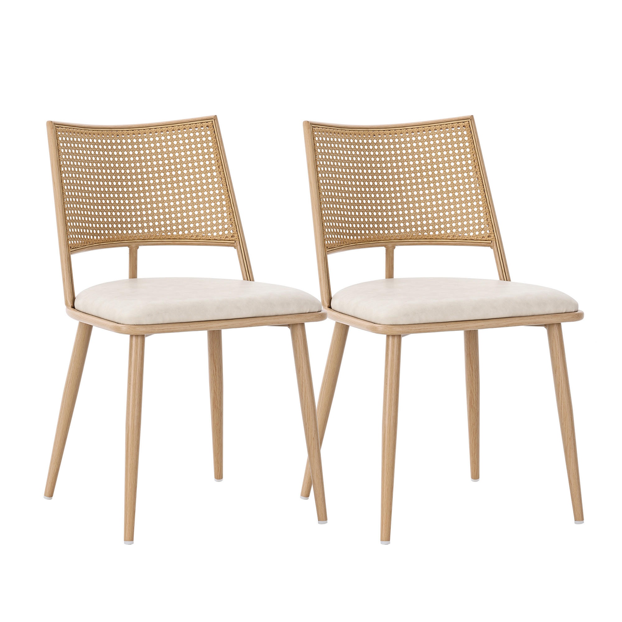 ESSZIMMERSTUHL 2er-Set PU-Sitz, Rattan-Rückenlehne, Beige - Sonoma Eiche, Naturmaterialien/Textil (50/80/56cm) - Urban Meuble