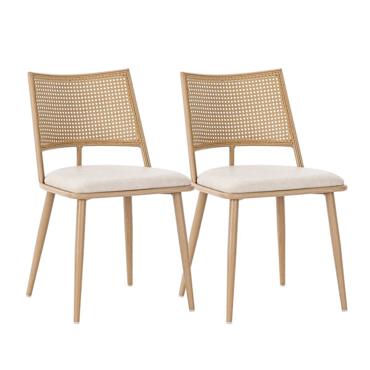 ESSZIMMERSTUHL 2er-Set PU-Sitz, Rattan-Rückenlehne, Beige - Sonoma Eiche, Naturmaterialien/Textil (50/80/56cm) - Urban Meuble
