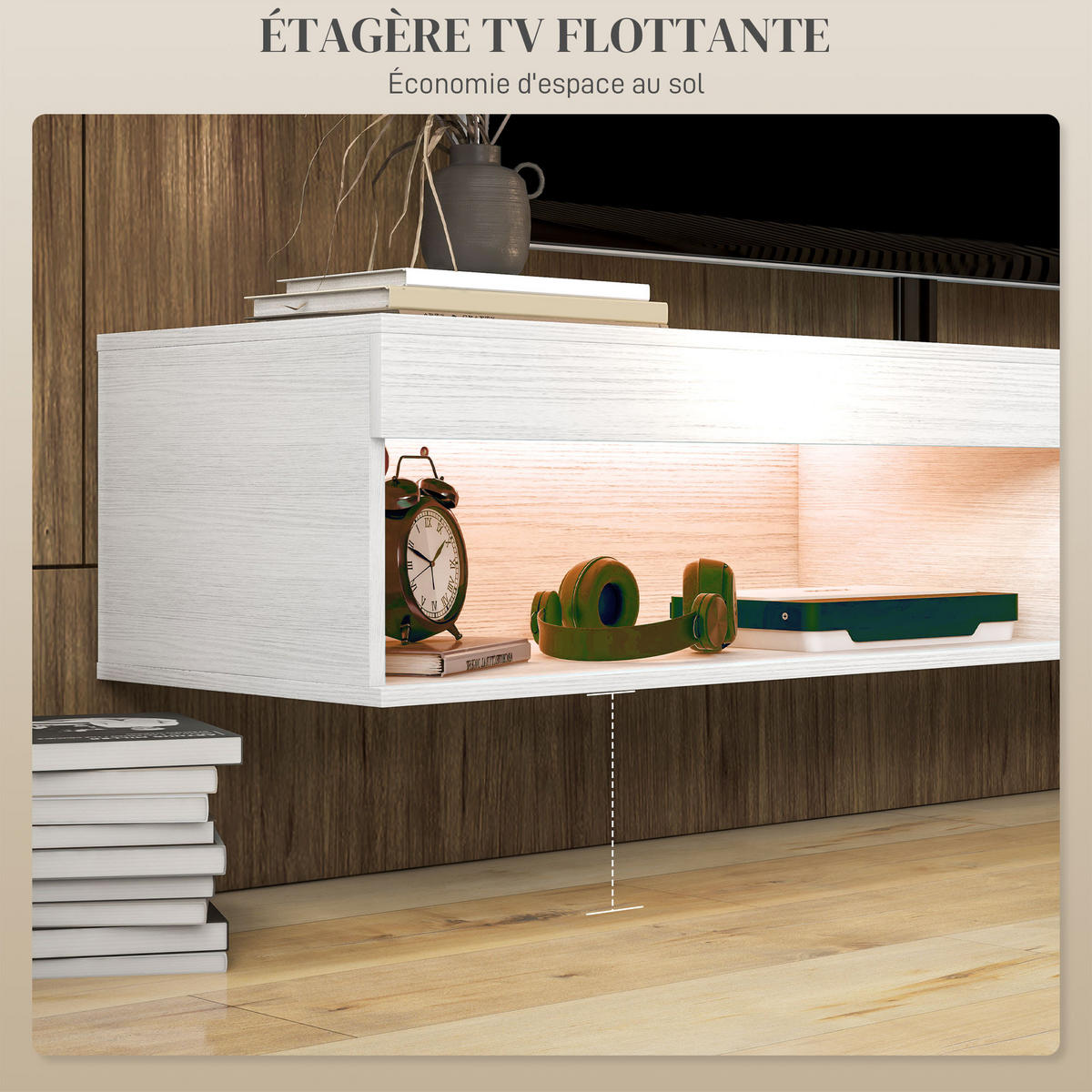TV-LOWBOARD Weiß 180/40/30 cm, Hängend, LED-Beleuchtung, 2 Klappen - Weiß, Holz (180/30/40cm) - PANGIVO