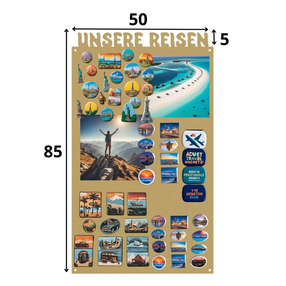 MAGNETTAFEL Unsere Reisen Goldfarben 50x85 cm - Goldfarben, Metall (50/85/0.7cm) - ANWICAR