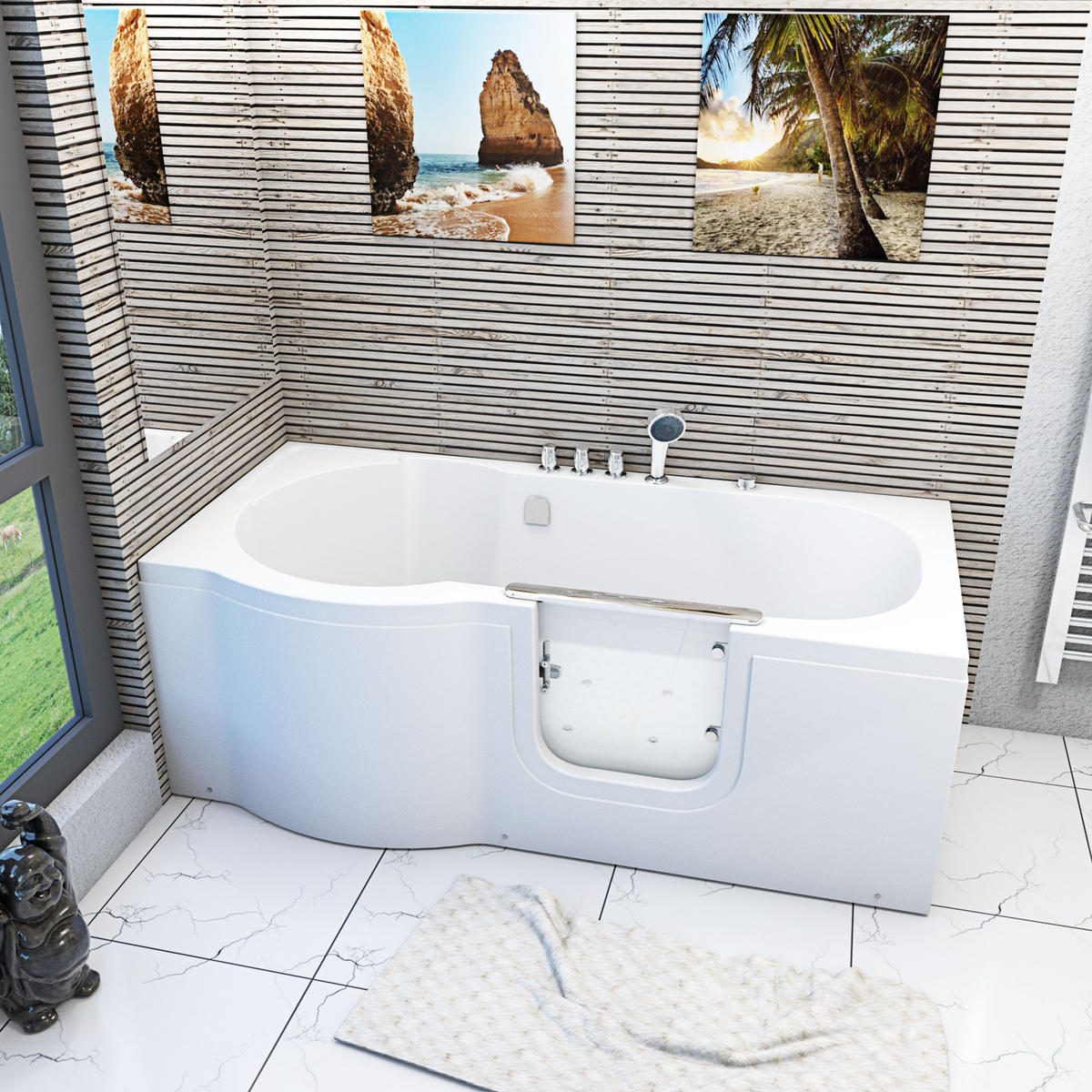 SITZBADEWANNE Senioren Wanne Sitzwanne mit Tür S12-TH-AIR-R 85x170 cm - Weiß, Glas/Kunststoff (170/60/85cm) - AcquaVapore by Sandra Jentho