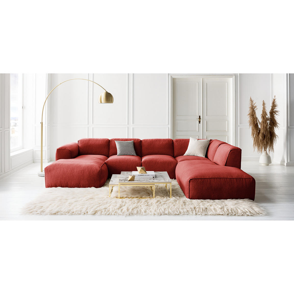 WOHNLANDSCHAFT mit Longchair - Rot/Schwarz, Kunststoff/Textil (325/71/235cm) - home24