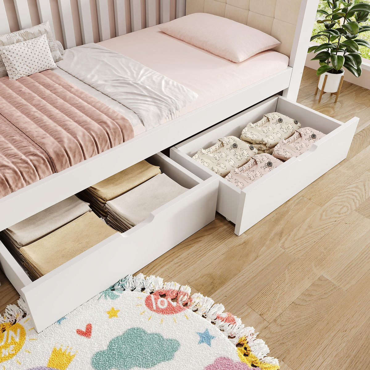 BETT 90/200 cm in Weiß mit 2 Schubladen Holz - Weiß, Holz/Holzwerkstoff (90/200cm) - CHICFURN