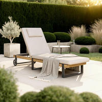 GARTENLIEGE Elenyi creme/grau Metall/Outdoorstoff/Holz - Creme, Holz (65/95/200cm) - Bessagi Garden