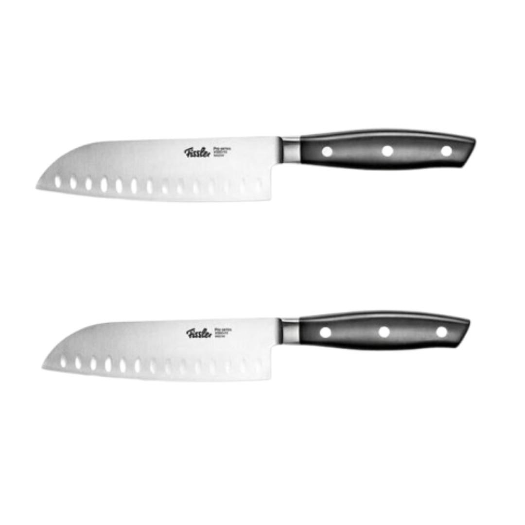 KÜCHENMESSER SET 2-tlg Schwarz, Santokumesser 130 mm, 165 mm, Edelstahl, Schneidemesser, Küchenzubehör, Profi Messer, Klingenstahl, Kochbedarf - Silberfarben/Schwarz, Kunststoff/Metall - Fissler