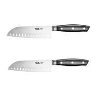 KÜCHENMESSER SET 2-tlg Schwarz, Santokumesser 130 mm, 165 mm, Edelstahl, Schneidemesser, Küchenzubehör, Profi Messer, Klingenstahl, Kochbedarf - Silberfarben/Schwarz, Kunststoff/Metall - Fissler