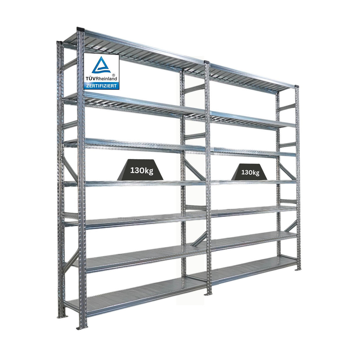 FACHBODENREGAL Proximo Stecksystem 250x300x40cm 7 Ebenen Beidseitig nutzbar Verzinkt - Silberfarben, Metall (300/250/40cm) - PROREGAL