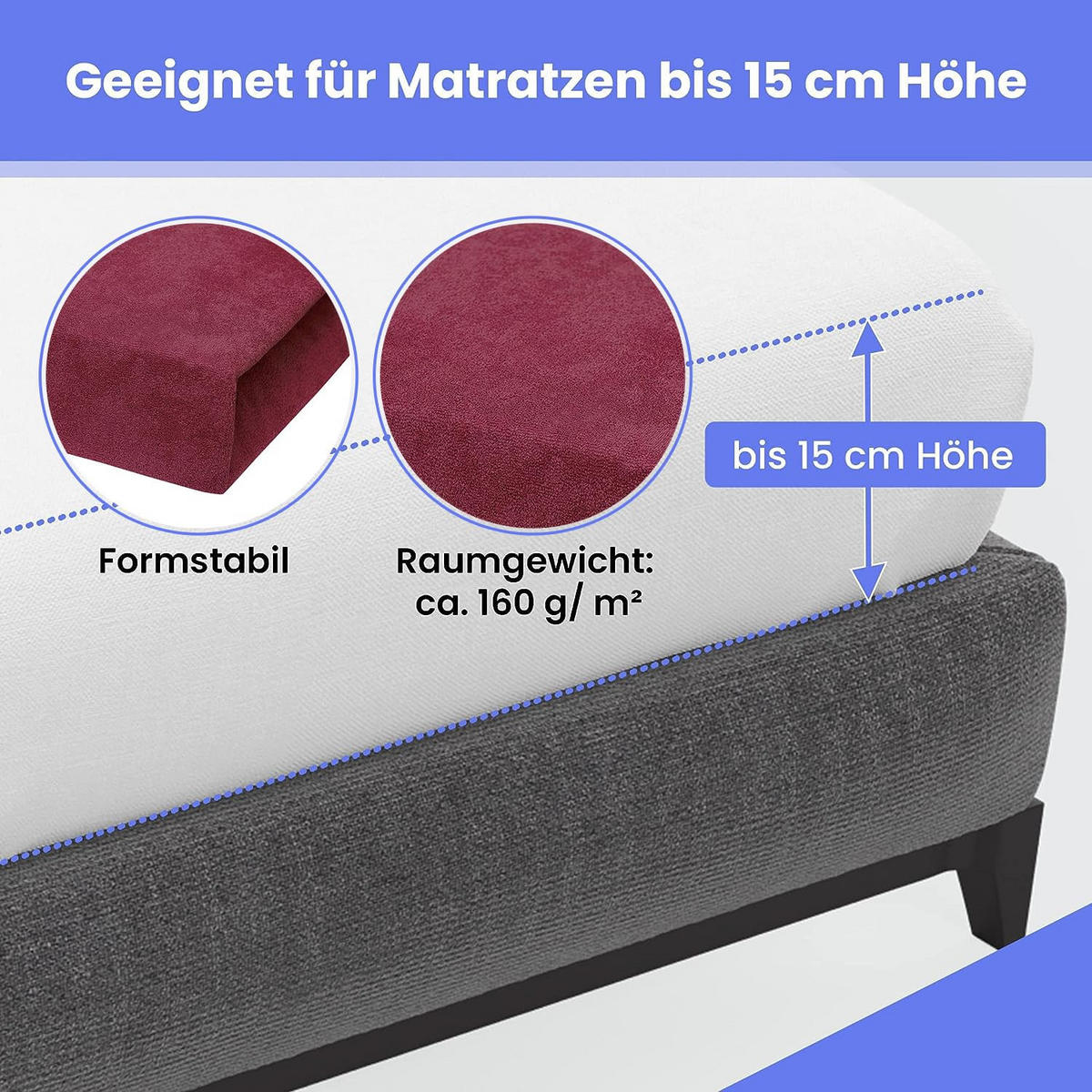 SPANNBETTLAKEN 70/160 cm, Frottee Elastisch 100 % Baumwolle Bordeux - Bordeaux, Textil (70/160cm) - Best For Home