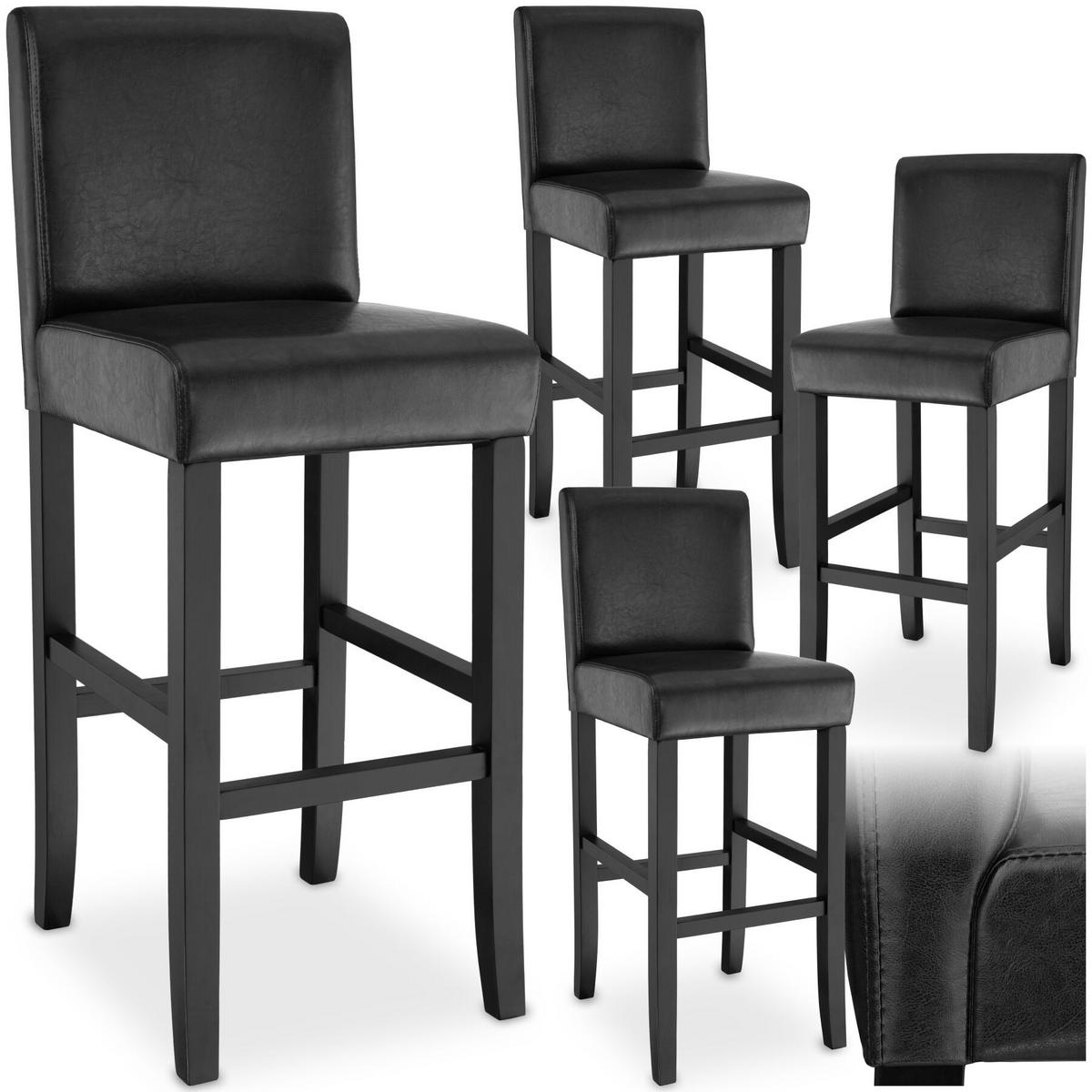 BARHOCKER 4er Set Kunstleder, Sitzhöhe 76 cm, antikbraun - Schwarz, Leder/Holz (40/107/41cm) - tectake