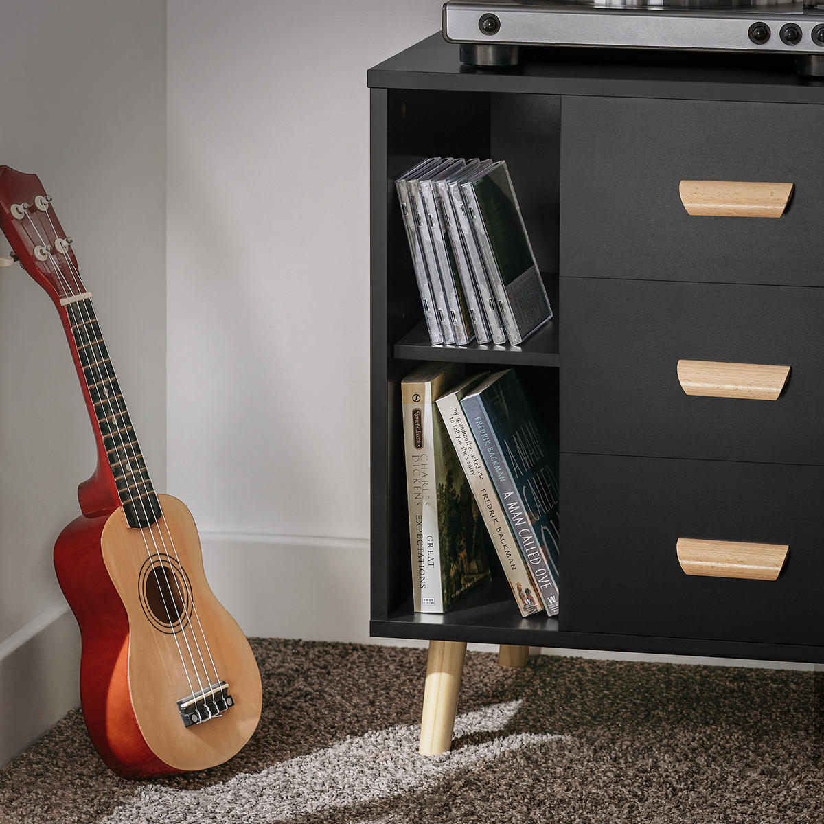 NACHTTISCH Schwarz - Schwarz, Holzwerkstoff (48/60/40cm) - SoBuy