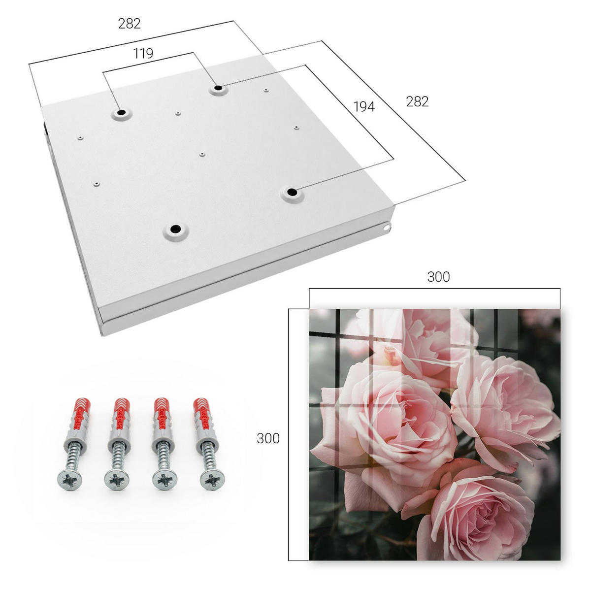 SCHLÜSSELBOX Weiß 30x30 cm – Türöffnung nach rechts - Rosa Rosen - Pink, Metall (30/30/5cm) - TULUP
