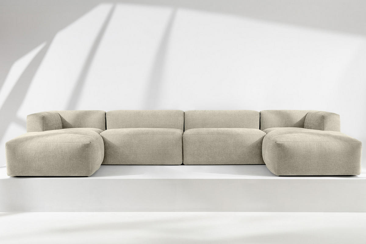 PANORAMA-ECKSOFA BUFFO 7/8 Sitzer mit extrem weicher Sitzfläche, Gewebestoff, ecru - Ecru, Textil (424/73/180cm) - KONSIMO®