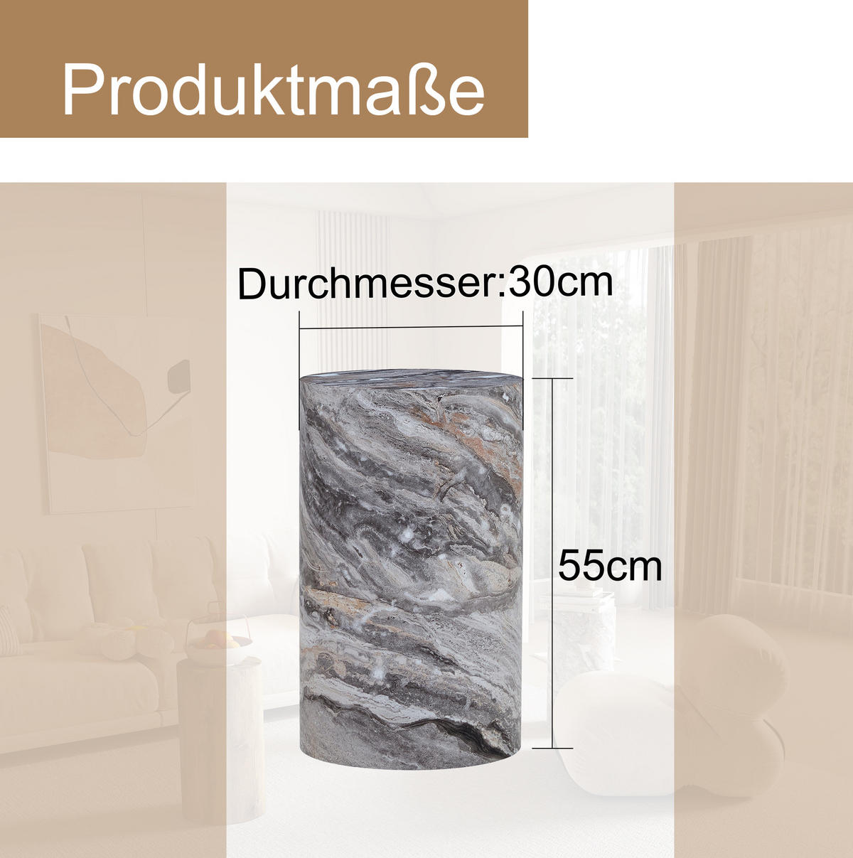 COUCHTISCH 30/55 cm grau aus MDF mit Marmoroptik - Grau, Holzwerkstoff (30/30/55cm) - OKMYHOME