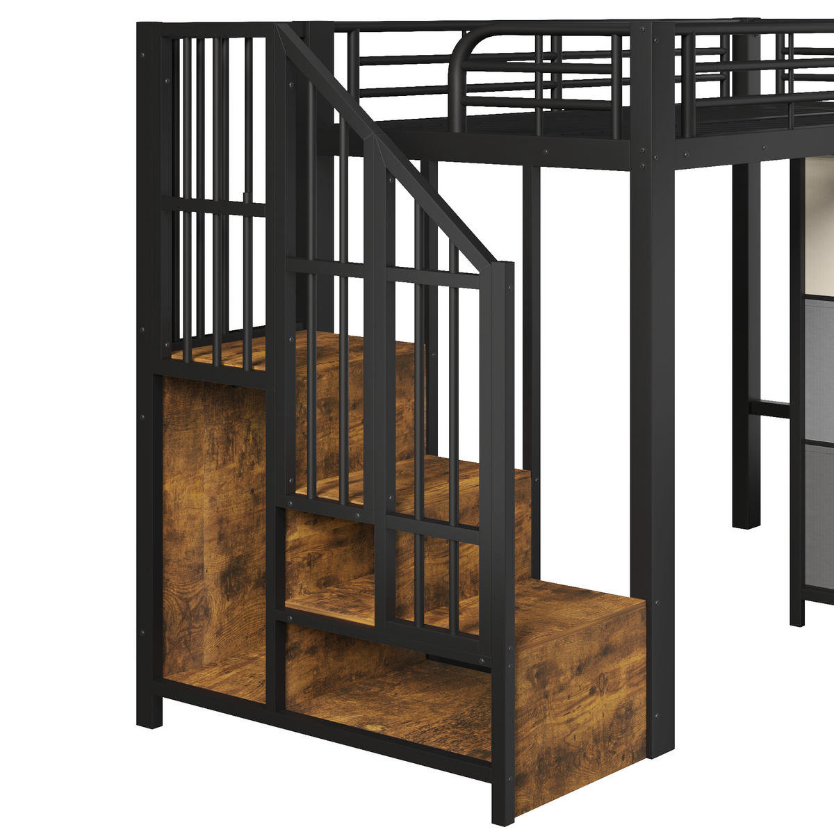 HOCHBETT 90/200 cm in Schwarz mit Schubladen, Kleiderstange und Treppe mit Stauraum - Schwarz, Metall (90/200cm) - STILVORA