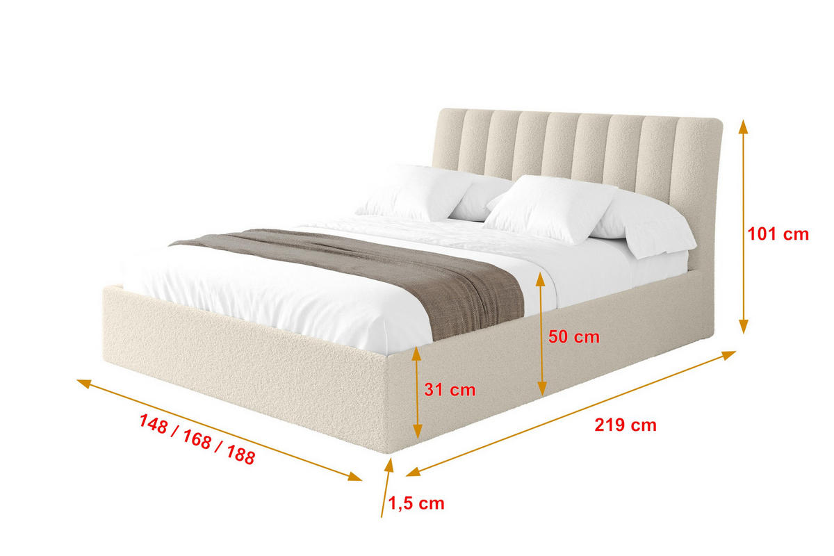POLSTERBETT mit Bettkasten und Lattenrost, Boxbett ohne Matratze - ILAN 180x200 Beige - Sandfarben, Holzwerkstoff/Textil (180/200cm) - ALTDECOR