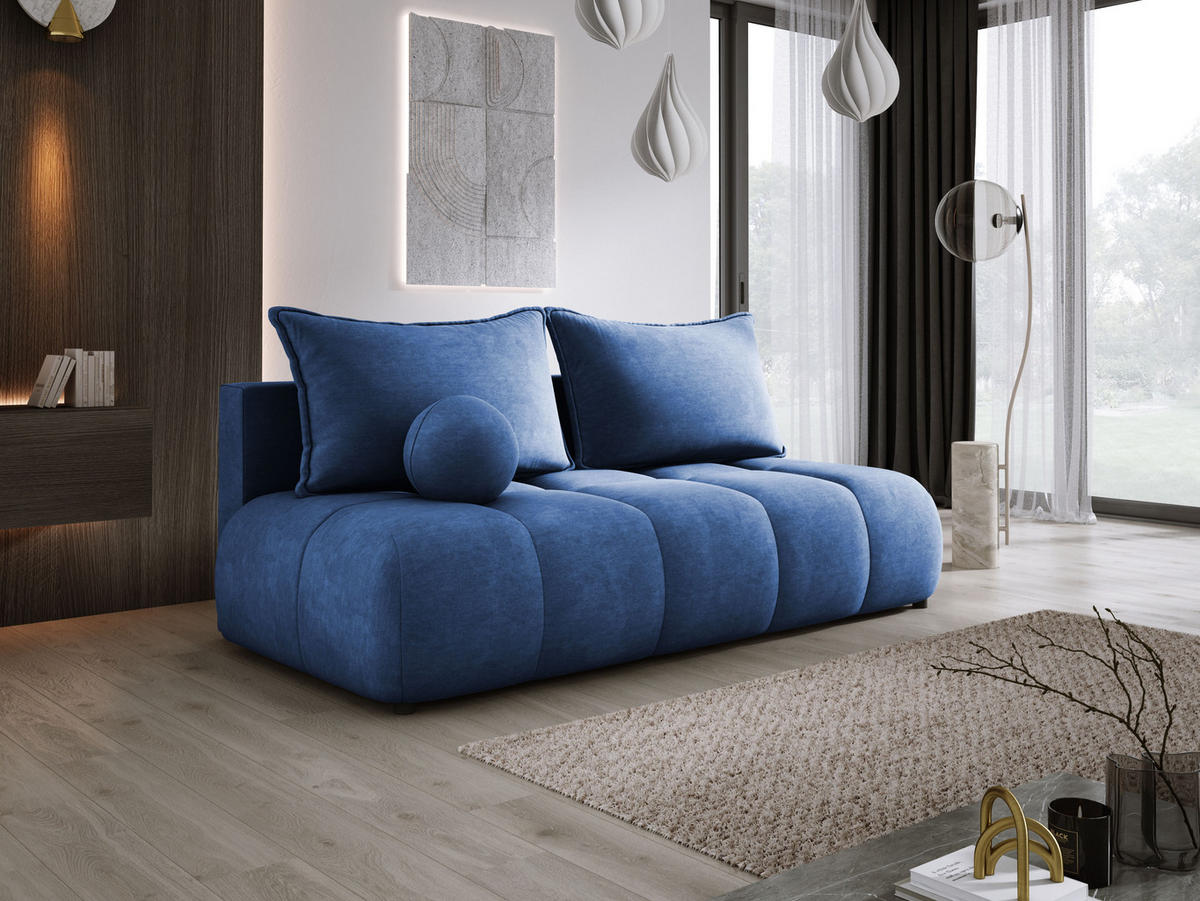 SOFA COCO MINI SCHLAFSOFA mit Bettfunktion, CLOUD Stoffbezug, 2-Sitzer, freistehend, Größe: 205x105x97 cm, Blau - Blau, Holz/Textil (205/97/105cm) - DomoHome